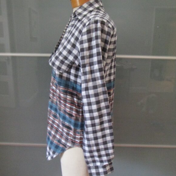 Roberta Roller Rabbit Check & Ikat Print Long Sleeve V-Neck Shirt - Picture 3 of 7